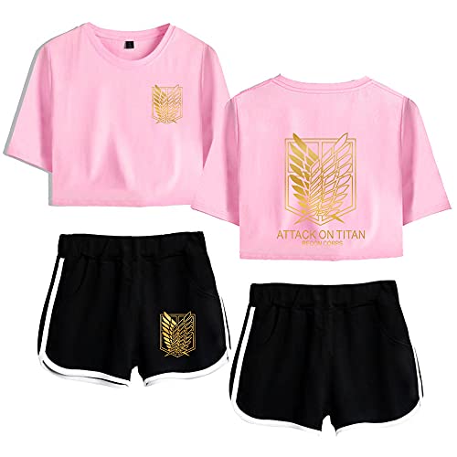 LKY STAR Attack On Titan Sommer Sport Sets mit Druck Anime T-Shirts Crop Top und shorts Anzug für Damen Mädchen von LKY STAR