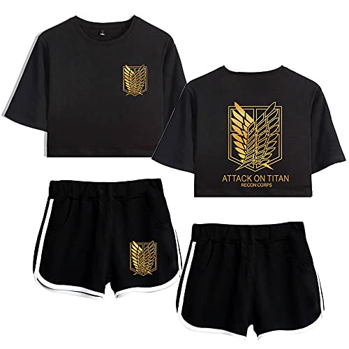 LKY STAR Attack On Titan Sommer Sport Sets mit Druck Anime T-Shirts Crop Top und shorts Anzug für Damen Mädchen von LKY STAR