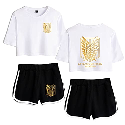 LKY STAR Attack On Titan Sommer Sport Sets mit Druck Anime T-Shirts Crop Top und shorts Anzug für Damen Mädchen von LKY STAR