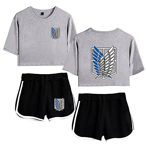 LKY STAR Attack On Titan Sommer Sport Sets mit Druck Anime T-Shirts Crop Top und shorts Anzug für Damen Mädchen von LKY STAR