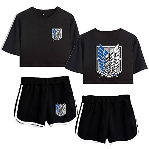 LKY STAR AOT Sommer Sport Sets mit Druck Anime T-Shirts Crop Top und shorts Anzug für Damen Mädchen von LKY STAR