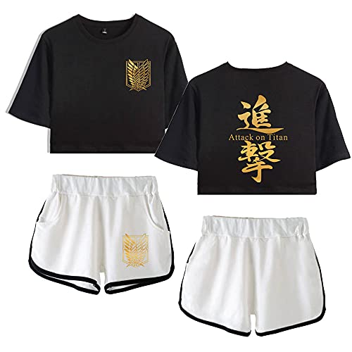 LKY STAR Attack On Titan Sommer Sport Sets mit Druck Anime T-Shirts Crop Top und shorts Anzug für Damen Mädchen von LKY STAR