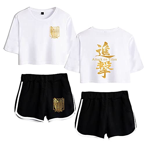 LKY STAR AOT Sommer Sport Sets mit Druck Anime T-Shirts Crop Top und shorts Anzug für Damen Mädchen von LKY STAR
