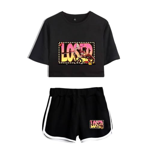 LKY STAR Damen Mädchen T-Shirts und Kurze Hose Set Hazbin Hotel Merch Charlie Morningstar Vaggie Casual Crop Top und Shorts Summer Streetwear 2pcs von LKY STAR