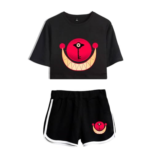 LKY STAR Damen Mädchen T-Shirts und Kurze Hose Set Hazbin Hotel Merch Charlie Morningstar Vaggie Casual Crop Top und Shorts Summer Streetwear 2pcs von LKY STAR