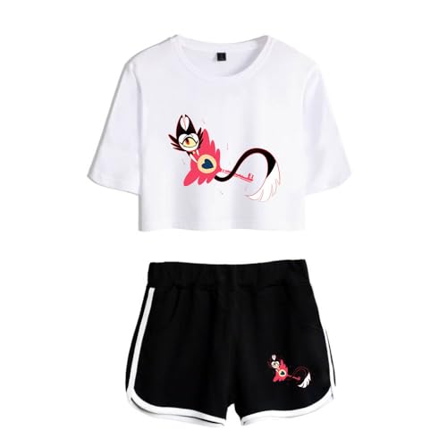 LKY STAR Damen Mädchen T-Shirts und Kurze Hose Set Hazbin Hotel Merch Charlie Morningstar Vaggie Casual Crop Top und Shorts Summer Streetwear 2pcs von LKY STAR