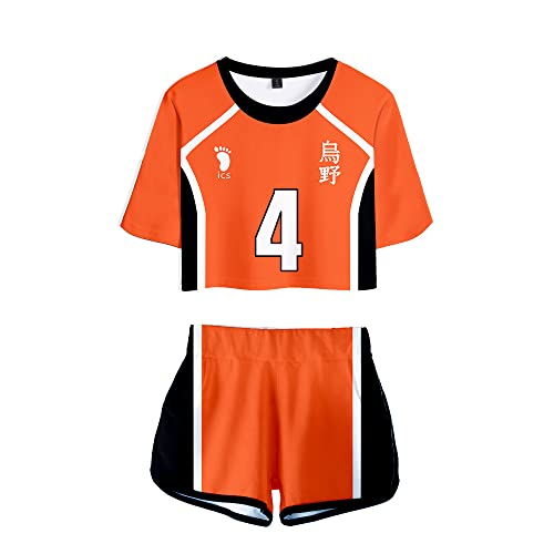 LKY STAR Haikyuu!! Damen Sommer mit Anime Volleyball Crop Top und Shorts, Karasuno Volleyball Mädchen Trainingsanzug 2 Stück Set von LKY STAR