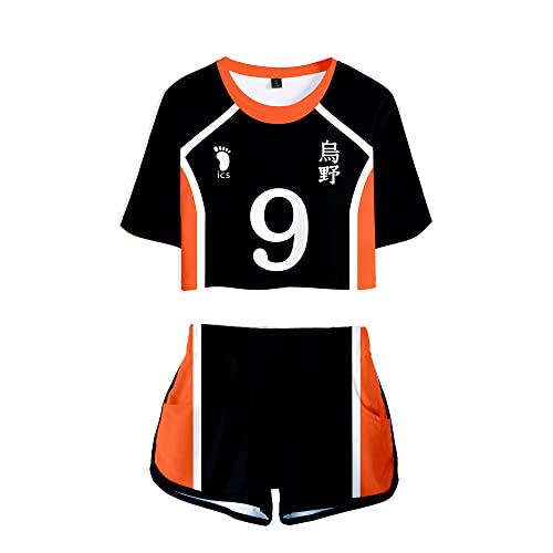 LKY STAR Haikyuu!! Damen Sommer mit Anime Volleyball Crop Top und Shorts, Karasuno Volleyball Mädchen Trainingsanzug 2 Stück Set LKY STAR Haikyuu!! Damen Sommer mit Anime Volleyball Crop Top und Shorts, Karasuno Volleyball Mädchen Trainingsanzug 2 Stück Set von LKY STAR