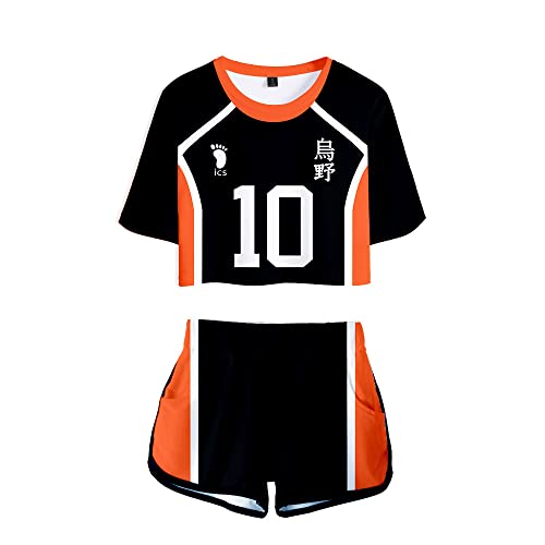 LKY STAR Haikyuu!! Damen Sommer mit Anime Volleyball Crop Top und Shorts, Karasuno Volleyball Mädchen Trainingsanzug 2 Stück Set LKY STAR Haikyuu!! Damen Sommer mit Anime Volleyball Crop Top und Shorts, Karasuno Volleyball Mädchen Trainingsanzug 2 Stück Set von LKY STAR