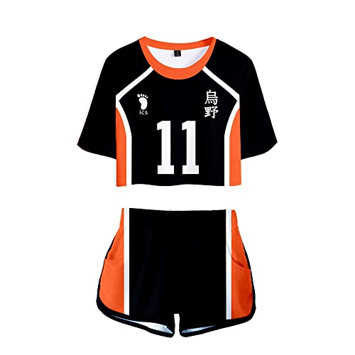 LKY STAR Haikyuu!! Damen Sommer mit Anime Volleyball Crop Top und Shorts, Karasuno Volleyball Mädchen Trainingsanzug 2 Stück Set von LKY STAR