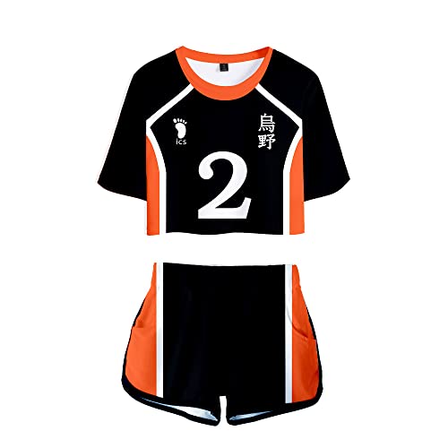 LKY STAR Haikyuu!! Damen Sommer mit Anime Volleyball Crop Top und Shorts, Karasuno Volleyball Mädchen Trainingsanzug 2 Stück Set von LKY STAR