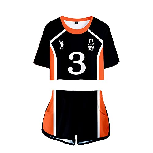LKY STAR Haikyuu!! Damen Sommer mit Anime Volleyball Crop Top und Shorts, Karasuno Volleyball Mädchen Trainingsanzug 2 Stück Set von LKY STAR