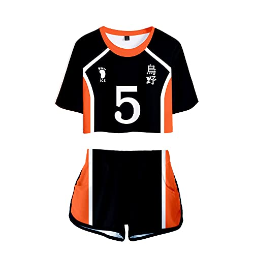 LKY STAR Haikyuu!! Damen Sommer mit Anime Volleyball Crop Top und Shorts, Karasuno Volleyball Mädchen Trainingsanzug 2 Stück Set von LKY STAR