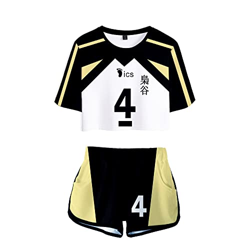 LKY STAR Haikyuu!! Damen Sommer mit Anime Volleyball Crop Top und Shorts, Karasuno Volleyball Mädchen Trainingsanzug 2 Stück Set von LKY STAR