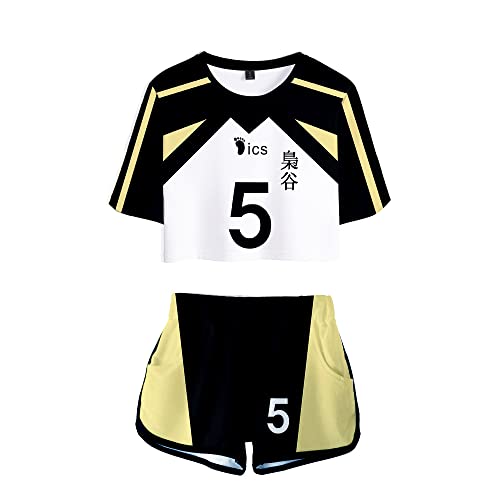 LKY STAR Haikyuu!! Damen Sommer mit Anime Volleyball Crop Top und Shorts, Karasuno Volleyball Mädchen Trainingsanzug 2 Stück Set von LKY STAR