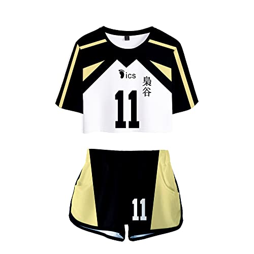 LKY STAR Haikyuu!! Damen Sommer mit Anime Volleyball Crop Top und Shorts, Karasuno Volleyball Mädchen Trainingsanzug 2 Stück Set von LKY STAR