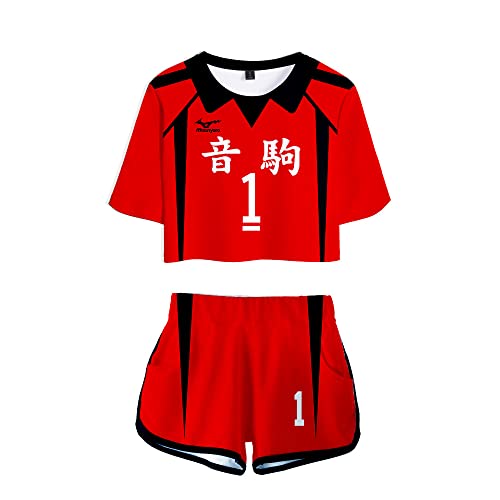 LKY STAR Haikyuu!! Damen Sommer mit Anime Volleyball Crop Top und Shorts, Karasuno Volleyball Mädchen Trainingsanzug 2 Stück Set von LKY STAR