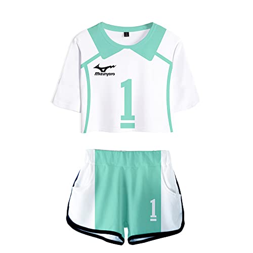 LKY STAR Haikyuu!! Damen Sommer mit Anime Volleyball Crop Top und Shorts, Karasuno Volleyball Mädchen Trainingsanzug 2 Stück Set von LKY STAR