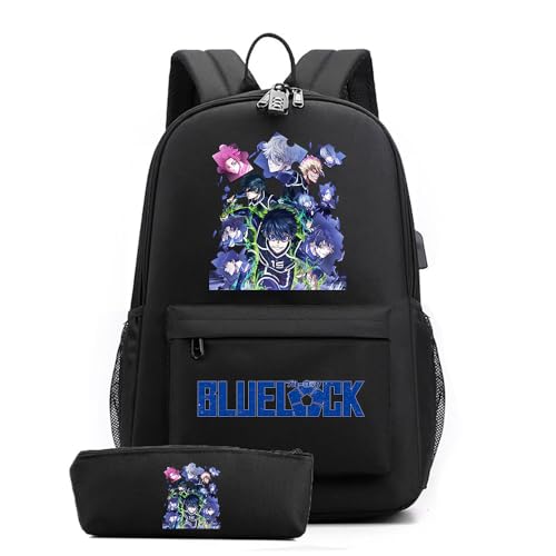 LKY STAR Junge Mädchen Blue Lock Rucksack Schultaschen Sets mit Federmäppchen Freizeitrucksack Daypacks Cosplay Isagi Yoichi Schulrucksack von LKY STAR