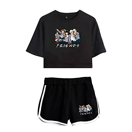 LKY STAR My Hero Academia T-Shirts und Kurze Hose Set Anime MHA Cosplay Deku Shoto Crop Top und Shorts 2pcs für Damen Mädchen von LKY STAR