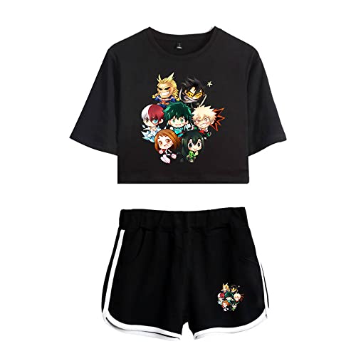 LKY STAR My Hero Academia T-Shirts und Kurze Hose Set Anime MHA Cosplay Deku Shoto Crop Top und Shorts 2pcs für Damen Mädchen von LKY STAR