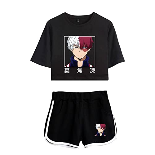 LKY STAR My Hero Academia T-Shirts und Kurze Hose Set Anime MHA Cosplay Deku Shoto Crop Top und Shorts 2pcs für Damen Mädchen von LKY STAR