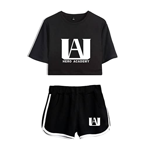 LKY STAR My Hero Academia T-Shirts und Kurze Hose Set Anime MHA Cosplay Deku Shoto Crop Top und Shorts 2pcs für Damen Mädchen von LKY STAR