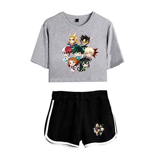 LKY STAR My Hero Academia T-Shirts und Kurze Hose Set Anime MHA Cosplay Deku Shoto Crop Top und Shorts 2pcs für Damen Mädchen von LKY STAR