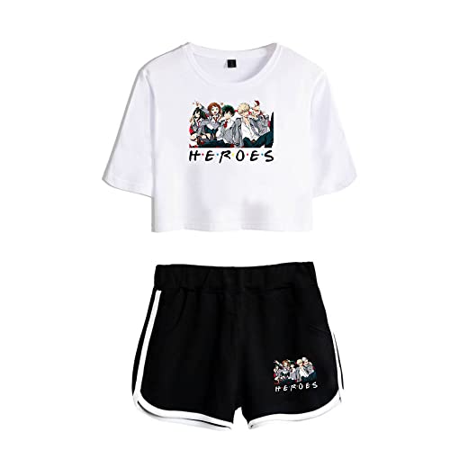 LKY STAR My Hero Academia T-Shirts und Kurze Hose Set Anime MHA Cosplay Deku Shoto Crop Top und Shorts 2pcs für Damen Mädchen von LKY STAR