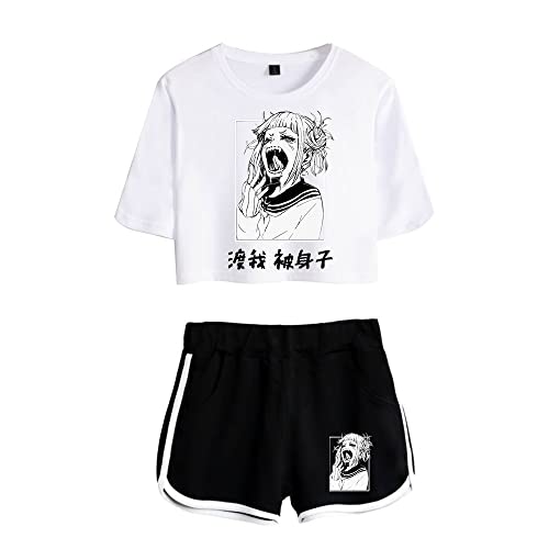 LKY STAR My Hero Academia T-Shirts und Kurze Hose Set Anime MHA Cosplay Deku Shoto Crop Top und Shorts 2pcs für Damen Mädchen von LKY STAR