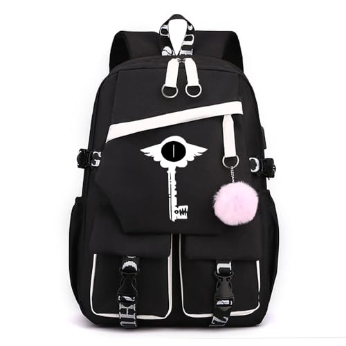 LKY STAR Unisex Tagesrucksäcke Hazbin Hotel Schulrucksack mit Haarballen Anhänger Anime Angel Dust/Alastor Schulranzen Damen Wasserdicht Rucksack LKY STAR Unisex Tagesrucksäcke Hazbin Hotel Schulrucksack mit Haarballen Anhänger Anime Angel Dust/Alastor Schulranzen Damen Wasserdicht Rucksack von LKY STAR
