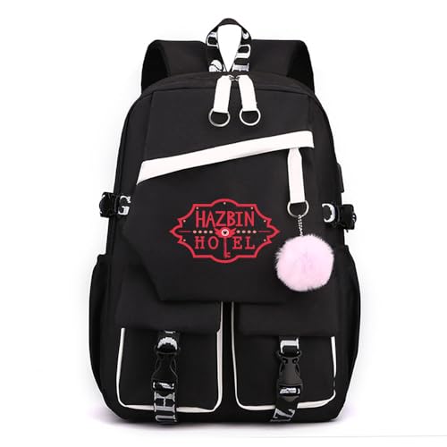 LKY STAR Unisex Tagesrucksäcke Hazbin Hotel Schulrucksack mit Haarballen Anhänger Anime Angel Dust/Alastor Schulranzen Damen Wasserdicht Rucksack LKY STAR Unisex Tagesrucksäcke Hazbin Hotel Schulrucksack mit Haarballen Anhänger Anime Angel Dust/Alastor Schulranzen Damen Wasserdicht Rucksack von LKY STAR