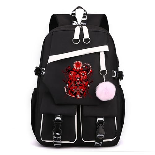 LKY STAR Unisex Tagesrucksäcke Hazbin Hotel Schulrucksack mit Haarballen Anhänger Anime Angel Dust/Alastor Schulranzen Damen Wasserdicht Rucksack LKY STAR Unisex Tagesrucksäcke Hazbin Hotel Schulrucksack mit Haarballen Anhänger Anime Angel Dust/Alastor Schulranzen Damen Wasserdicht Rucksack von LKY STAR