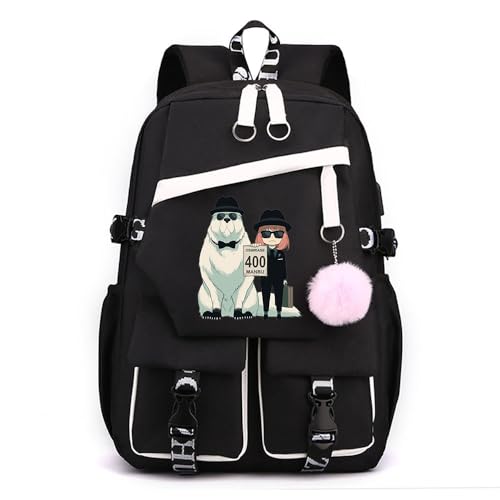 Unisex Tagesrucksäcke Spy x Family Schulrucksack mit Haarballen Anhänger Anime Anya Loid Yor Forger Schulranzen Damen Wasserdicht Rucksack von LKY STAR