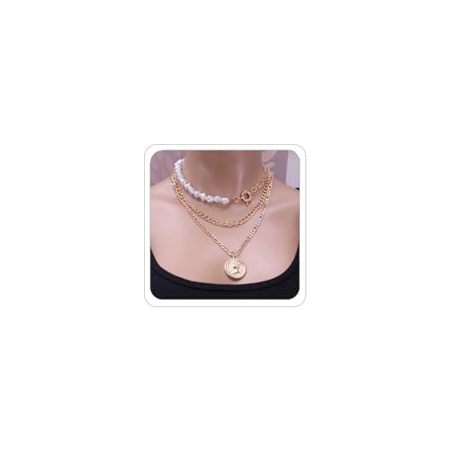 LKingel Geschichtete Goldhalsketten für Damen, trendige, klobige, geschichtete Choker-Halskette, Vintage-Kunstperlen, mehrschichtige Halsketten, Gold-OT-Verschluss, Portraitkette von LKingel