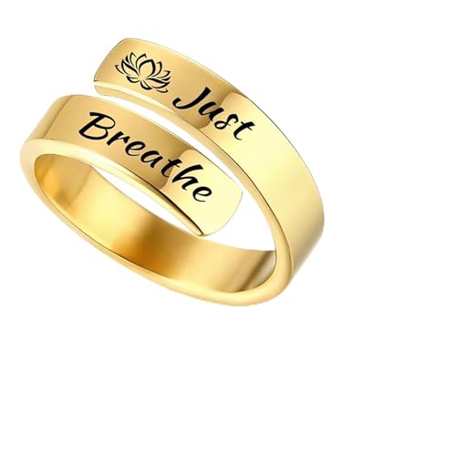 LKingel Just Breathe Ringe für Damen, 304 Edelstahl, inspirierender Schmuck, Spirale, Heilringe, verstellbar, Love, Lotus, einfach atmen, inspirierende und herzliche Ringe, Edelstahl, Kein Edelstein von LKingel