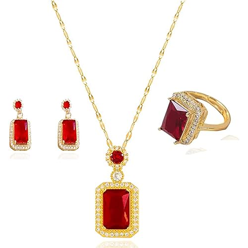 LKingel Kristall-Halskette, Ohrringe, Ring-Set für Damen, Zirkonia, Anhänger, Halskette, Brautschmuck, Hochzeit, Kunst-Edelstein-Schmuck-Set für Damen, Abschlussballkleid, Schmuck 2024, Metall, Kein von LKingel