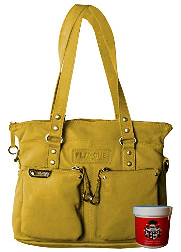 LL Baron of MALTZAHN Damen Schultertaschen FLAKONE Yellow-Corn Shopper-718 aus Leder incl. Lederpflege von LL