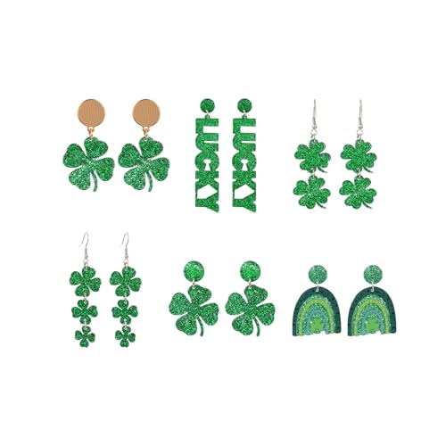 St. Patrick's Day Ohrringe, Viel Glück, grüne Kleeblatt-Ohrringe für Damen, Irische Festival-Ohrringe (6 Pairs-A,One Size) von LLBFZ