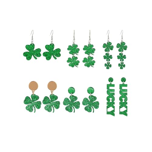 St. Patrick's Day Ohrringe, Viel Glück, grüne Kleeblatt-Ohrringe für Damen, Irische Festival-Ohrringe (6 Pairs-C,One Size) von LLBFZ