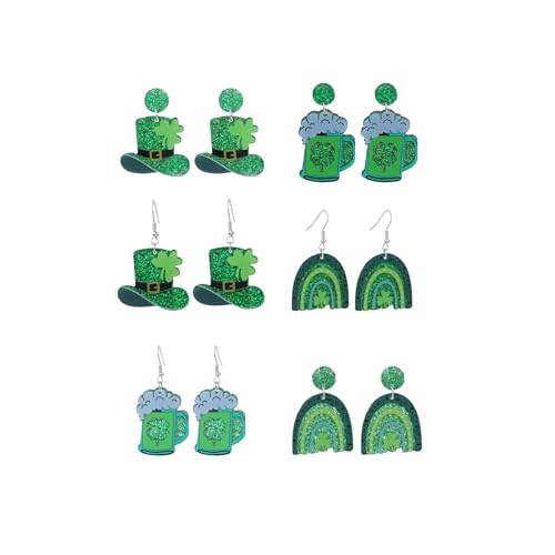 St. Patrick's Day Ohrringe, Viel Glück, grüne Kleeblatt-Ohrringe für Damen, Irische Festival-Ohrringe (6 Pairs-D,One Size) von LLBFZ