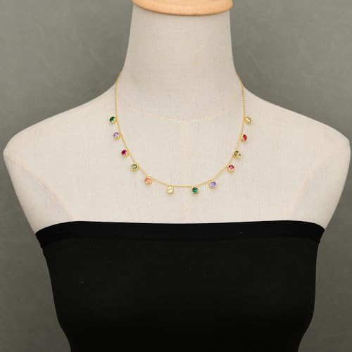 LLBOGRGGN 18" Multi Color Cubic Zirconia Pave Gold Plated Chain Necklace Pendant Cute Simple Jewelry For Lady Girls LLBOGRGGN 18" Multi Color Cubic Zirconia Pave Gold Plated Chain Necklace Pendant Cute Simple Jewelry For Lady Girls von LLBOGRGGN