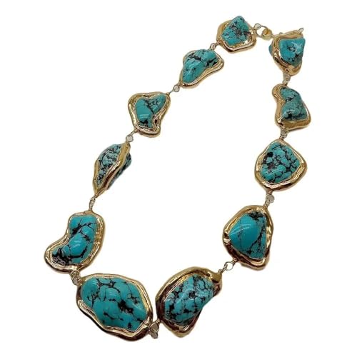 LLBOGRGGN Freeform Blau Türkis Nugget mit galvanisiertem Rand Strang Wickelhalsband Halskette Ethno-Stil for Frauen 18" von LLBOGRGGN
