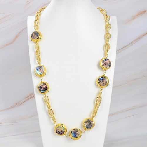 LLBOGRGGN Rainbow Color Abalone Shell Beads Gold Plated Chain Long Necklace 28" ethnic for women LLBOGRGGN Rainbow Color Abalone Shell Beads Gold Plated Chain Long Necklace 28" ethnic for women von LLBOGRGGN
