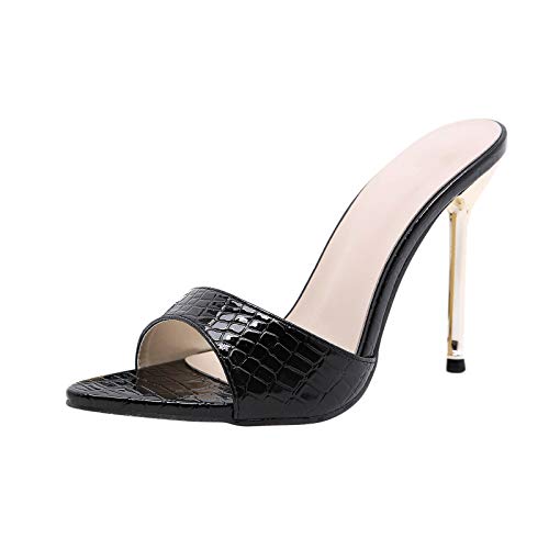 LLDG Damen High Heel Sandaletten mode Pointed Toe pumps sexy Schlangen druck Sandalen Elegante Retro Slip on Slipper Modische Stilettos Sandal Vintage Open Toe Sommerschuhe mit Pfennigabsatz von LLDG