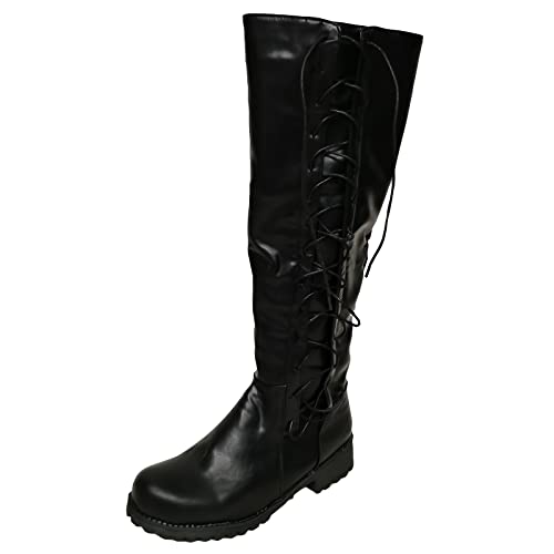 LLDG Damen Kniehohe Stiefel flache hohe Stiefel mit Absatz Overknee Stiefel Mode Schnürstiefel elegant Langschaft Stiefel Vintage Winterstiefel rutschfest übers Knie Stiefel Warm schneestiefel von LLDG