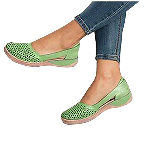 LLDG Damen Komfort Flache Römersandalen Modische Atmungsaktive Aushöhlen Slipper Retro Geschlossene Sandalen Low top Slip on Sandaletten Sommerschuhe rutschfest Schlupfschuhe, Grün, 39 EU von LLDG