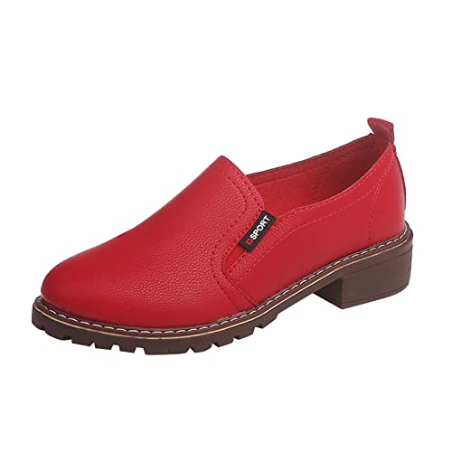 LLDG Damen Lederschuhe Elegant Klassische mokassins Bootsschuhe Mary Jane Schuhe Low top Halbschuhe Slip on Bootsschuhe Bequeme Atmungsaktive Schlupfschuh Freizeitschuhe Wanderschuhe, Rot, 35 EU von LLDG