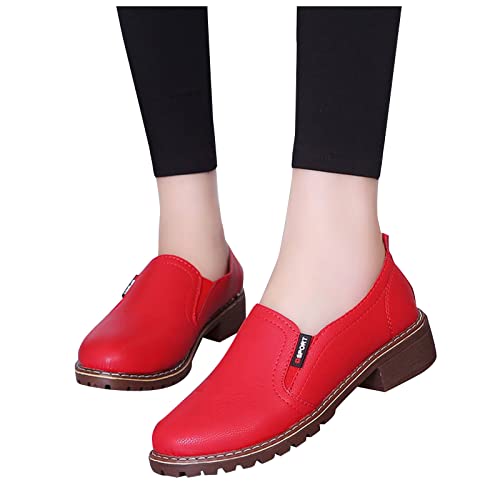LLDG Damen Lederschuhe Elegant Klassische mokassins Bootsschuhe Mary Jane Schuhe Low top Halbschuhe Slip on Bootsschuhe Bequeme Atmungsaktive Schlupfschuh Freizeitschuhe Wanderschuhe, Rot, 38 EU von LLDG
