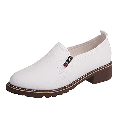 LLDG Damen Lederschuhe Elegant Klassische mokassins Bootsschuhe Mary Jane Schuhe Low top Halbschuhe Slip on Bootsschuhe Bequeme Atmungsaktive Schlupfschuh Freizeitschuhe Wanderschuhe, Weiß, 37 EU von LLDG